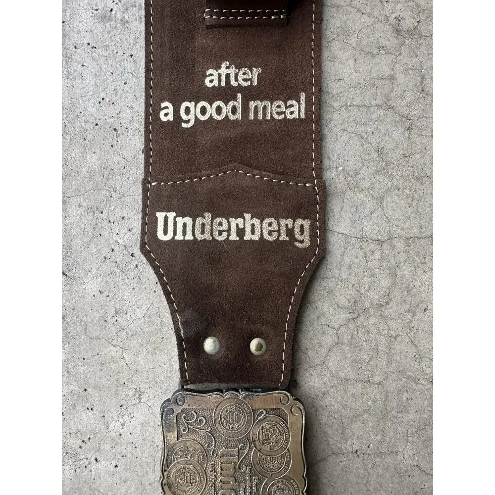Vintage Underberg Leather Suede Gun Bandolier Cowboy Belt Buckle Bitters VTG 70s